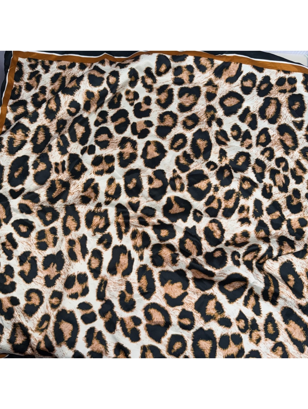 Leopard Print Square Scarf Black Brown Satin Look